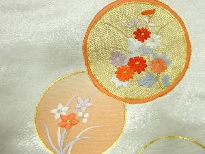 アンティーク　丸に草花模様刺繍名古屋帯
